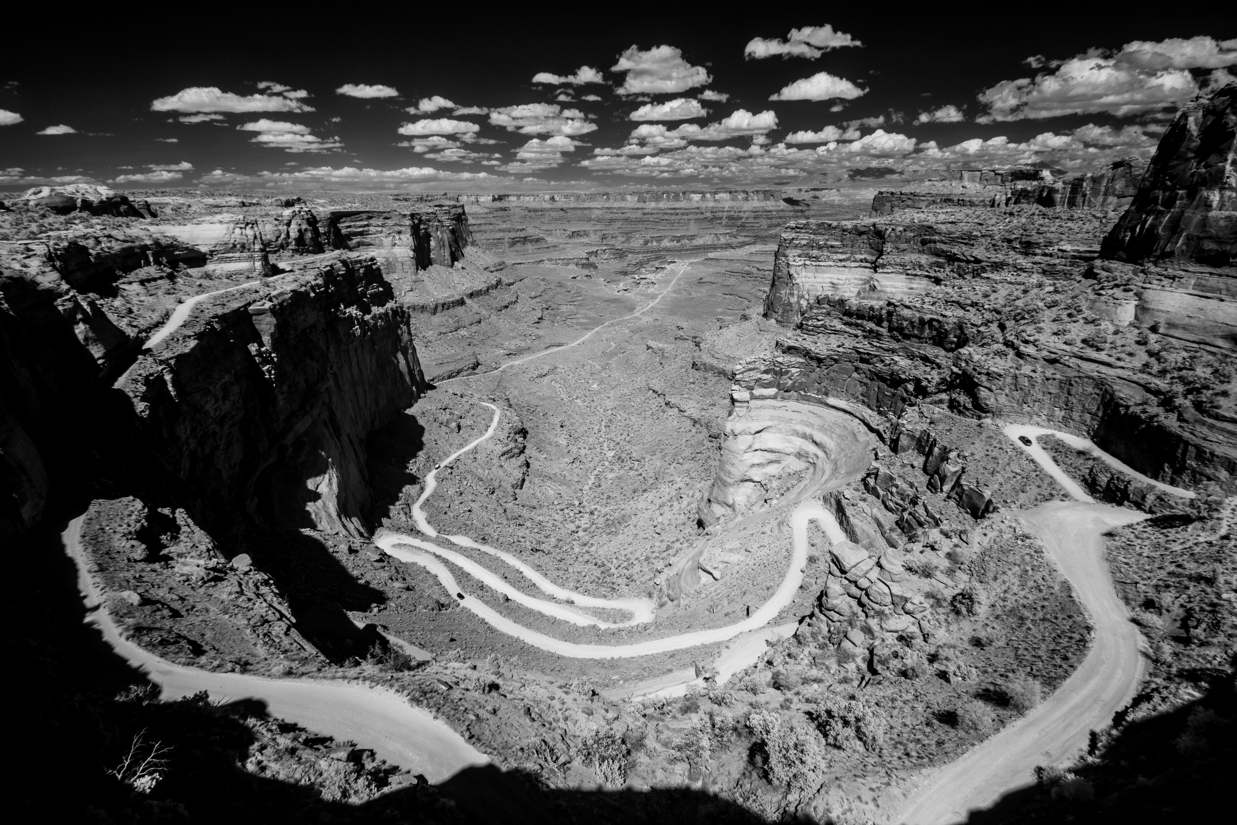 Switchbacks on Shafer Trail wind their way up the canyon wall in Canyonlands National Park